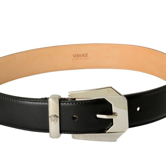 Versace Black 100% Leather Silver Decorated Buckle Belt US 30 IT 75 main image 4